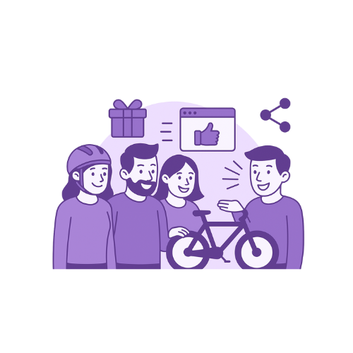 Darstellung Weiterempfehlung einer Person an andere rund um den Fahrradladen.