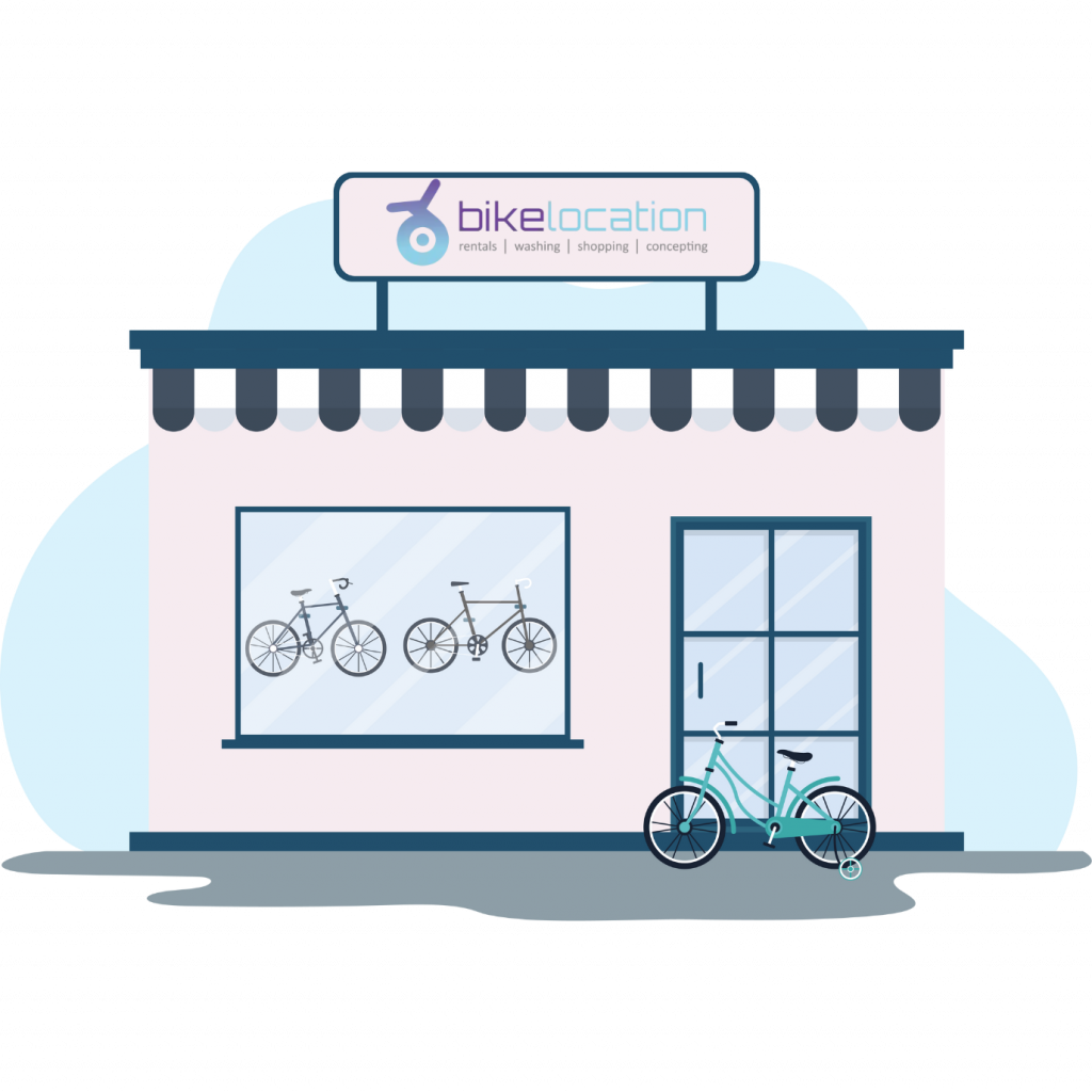 Fahrrladen mit Fahrrädern im Schaufenster